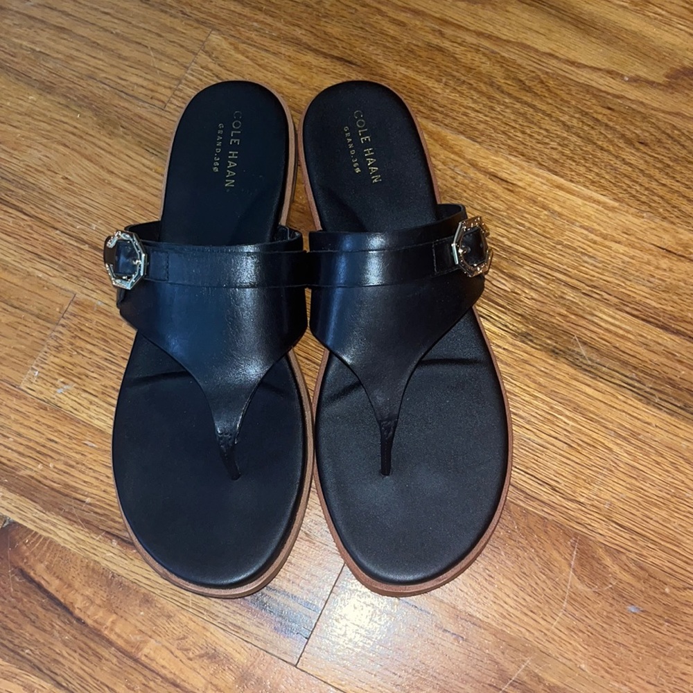 Cole Haan Felcty Grand Black Leather Sandals